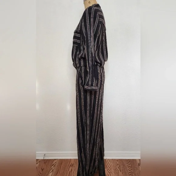 Free People Gray Brown Striped Sensual Wrapped Jumpsuit - Picture 6 of 9